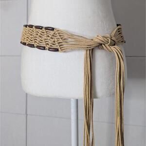 Vintage macrame boho beaded tie wraparound belt
